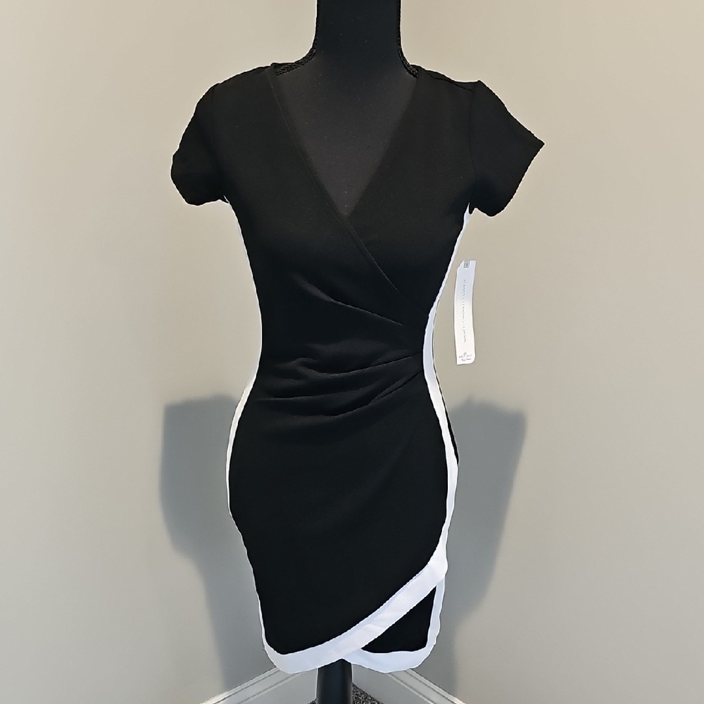 Almost Famous Black and White V-Neck Bodycon Mini